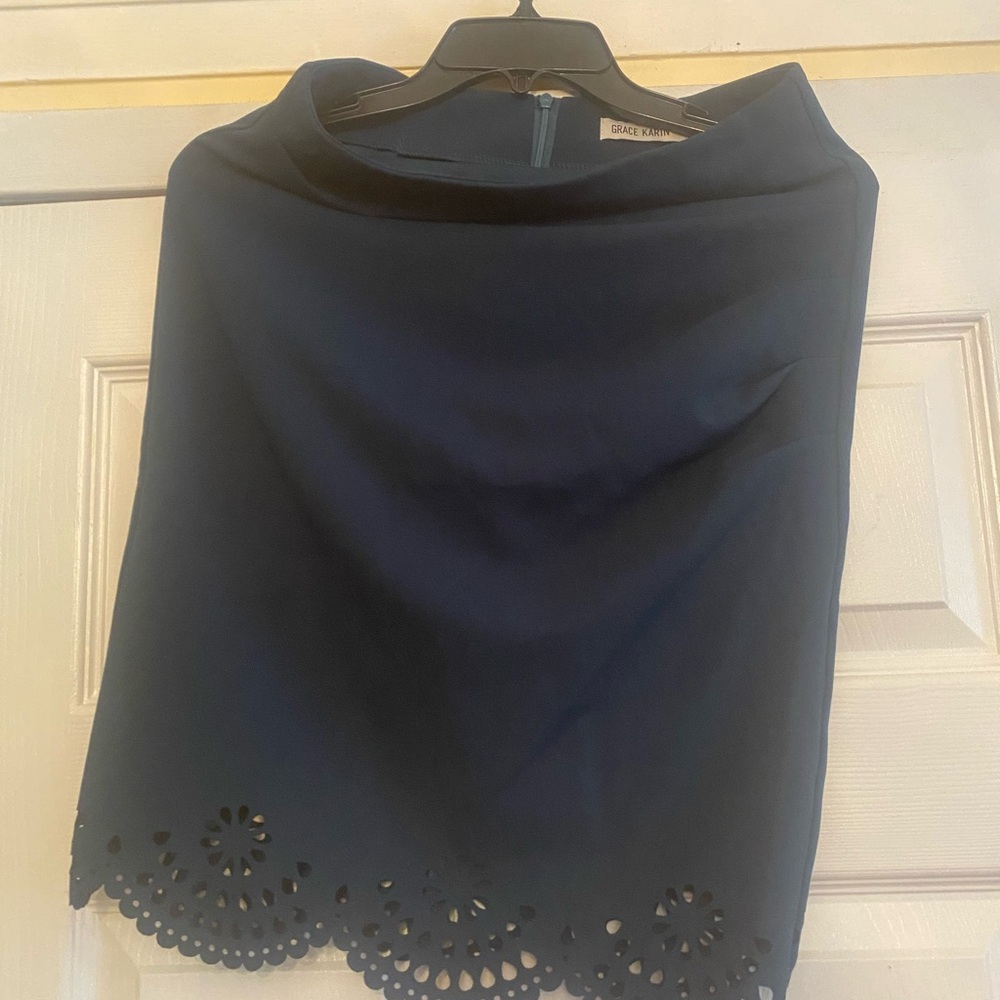 Grace Karin Navy Blue Midi Skirt